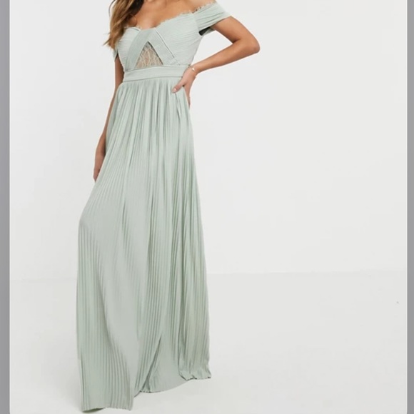 ASOS Dresses & Skirts - ASOS Design Lace and Pleat Bardot Maxi Dress